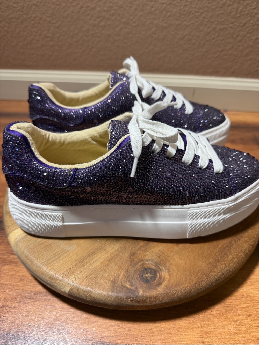 Betsey Johnson Purple Rhinestone Embellished Lace-Up Sneakers Size 6 - Picture 3 of 8